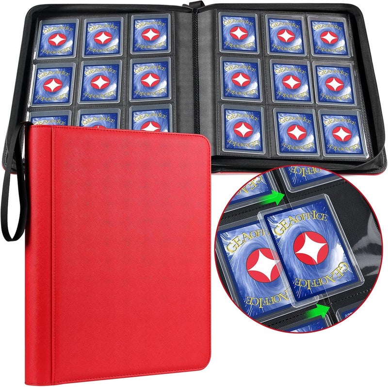 GEAoffice Premium Top Loader Binder 9 Pockets, Waterproof PU Leather Card Binder for Toploaders Holds 324 Cards, Side Loading Archival Safe Card Album Collection Binder for MTG, TCG, Sports Cards, Red - Image 1